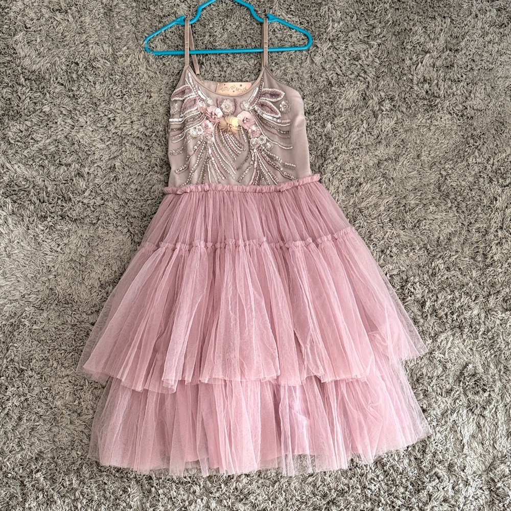 Pinkish Purple Tulle Layered Dress with Beaded Bodice